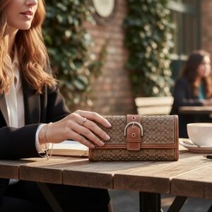 DESIGNER Coach Leather Classic Logo Tri-Fold Wallet